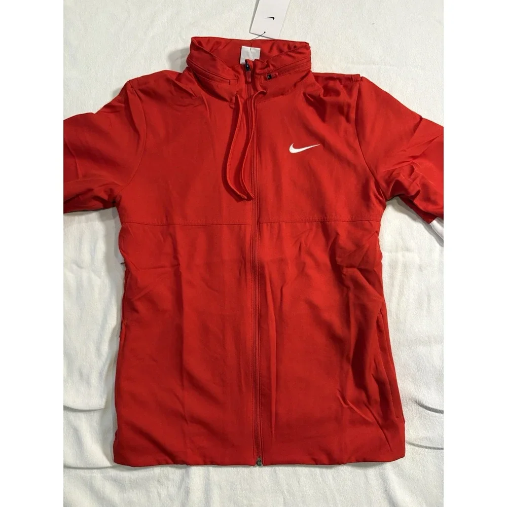 NEW Nike Dri-Fit Hooded Wind Coaches Jacket Full Zip Vented Red Men Small CV0094